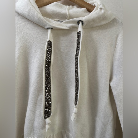 ZARA Black Crystal Glitter Drawstring White Sweater SIZE SMALL Glitzy Extra Wide - Picture 4 of 11